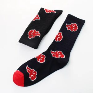 Naruto Akatsuki Red Cloud Socks – Unisex Adult Anime Ninja Cosplay Cotton Socks
